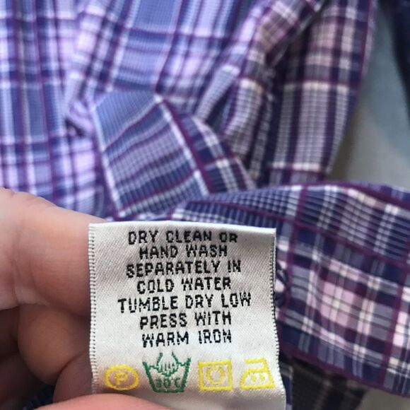 Bugatchi Uomo Shirt Mens Small Purple White Plaid Button Up Long Sleeve Cotton - Picture 8 of 11